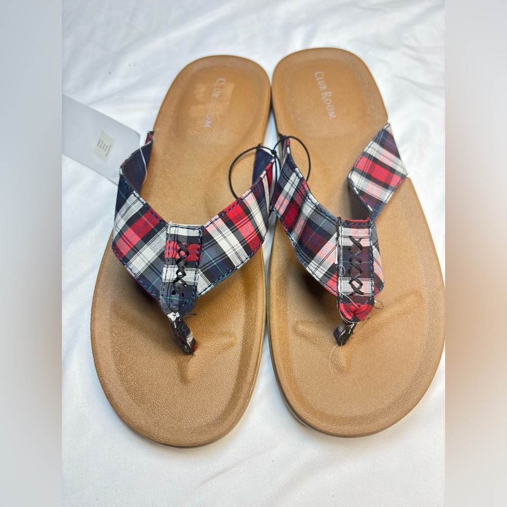 Club Room Riley Men’s Plaid Flip‎ Flop Sandals Size 12M New